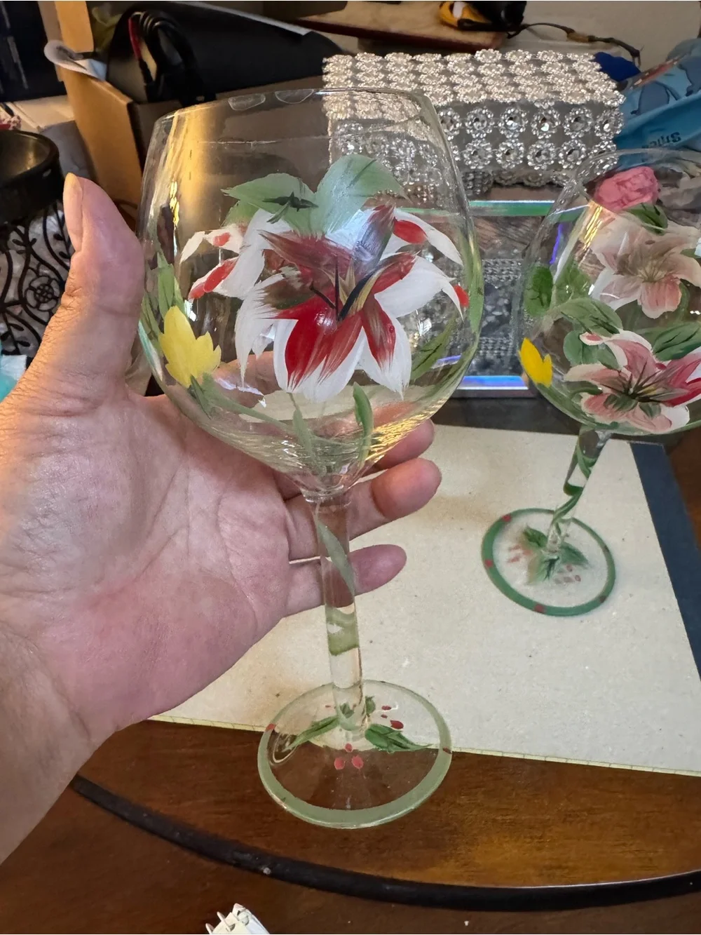 BLOCK HANDPAINTED FLORALS 8 5/8”T BALLOON STEMS Set of 2